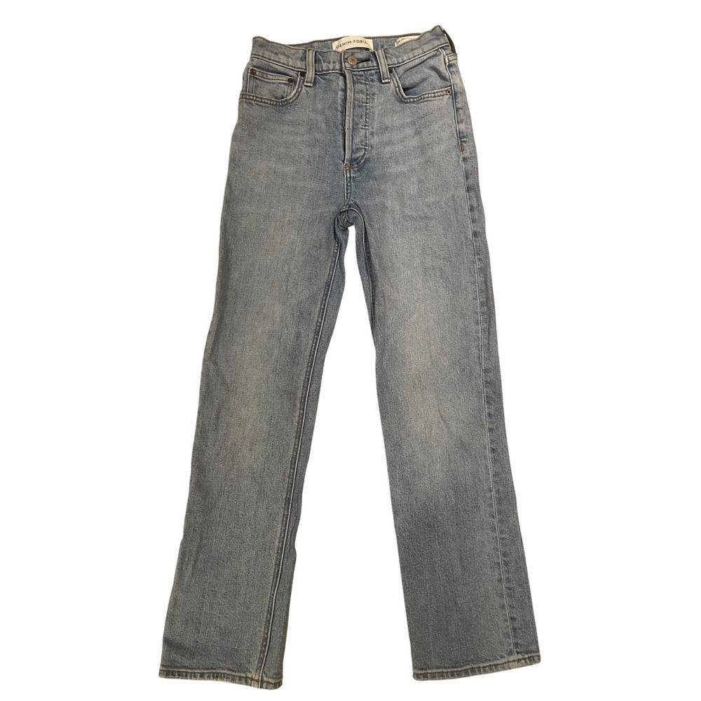 Denim Forum The Arlo High Rise Straight 28L Jeans Light Wash Blue Womens 24